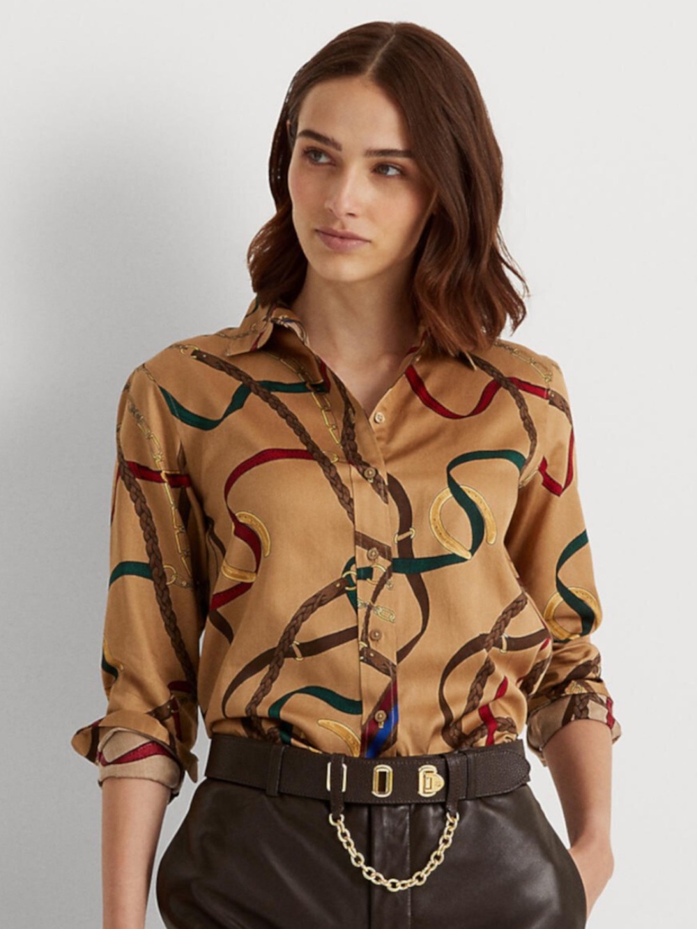 Ralph Lauren Equestrian Style Camel Chain-Print Button-Down Shirt